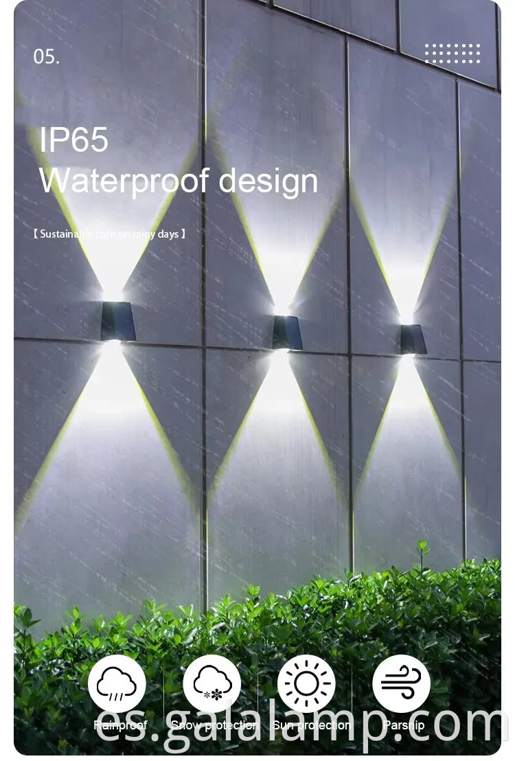 Luz de pared al aire libre impermeable con energía solar para jardines